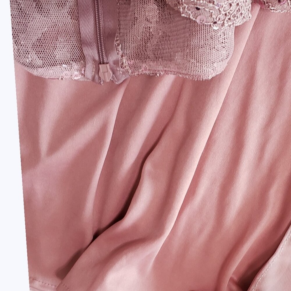 Celavie Long Bodice Lace & Chiffon Gown With SequinWith Rhinestone Mauve Large - Picture 16 of 16